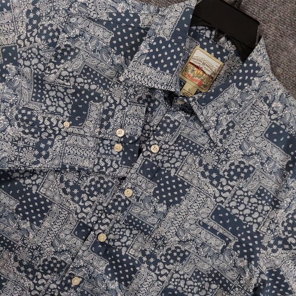 Rocking K Ranchwear Shirt Mens Large Blue Paisley Long Sleeve Button Up‎ Western